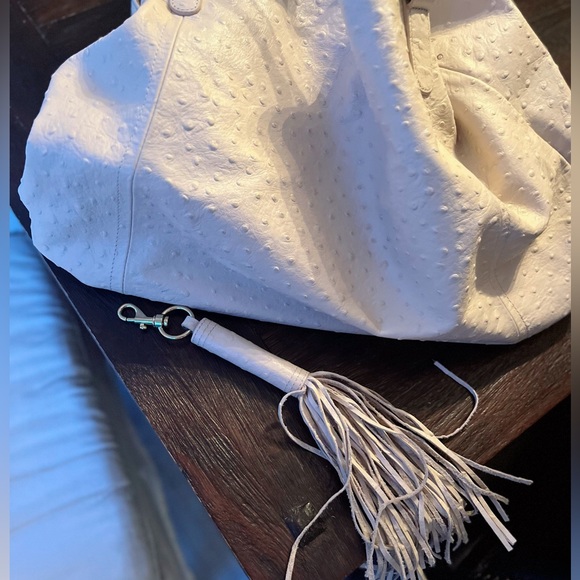 LARGE AUTHENTIC CRÈME COLORED LEATHER OSTRICH BAG - Picture 7 of 16